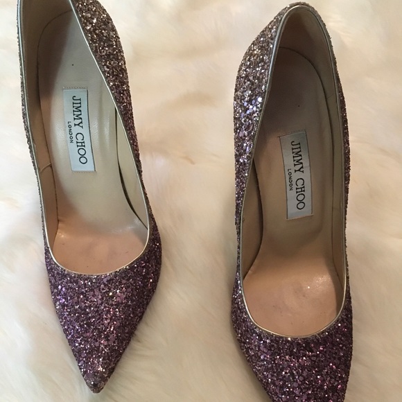 Beautiful Authentic JIMMY CHOO Rose Pink Champagne Glitter Ombré Pump SHOES 37.5 - Picture 3 of 9